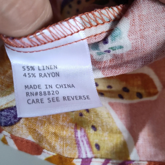 Rachel Roy Plus Size 1X Orange Floral Print V-Neck Blouse Top Linen - Picture 6 of 6